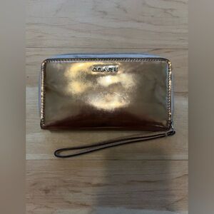 Rose Gold Metallic Coach Wristlet Wallet
